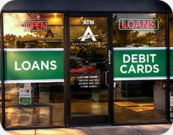 ACE Cash Express window wraps advertising loans and debit cards
